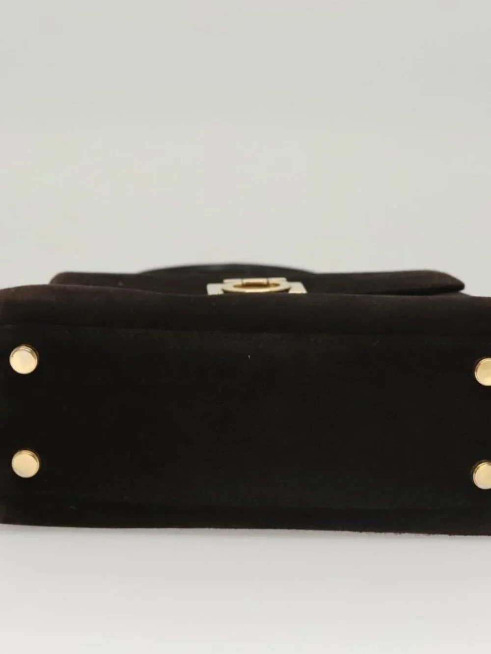 Salvatore Ferragamo Gancini Hand Bag Suede 2way Black Gold Auth BA2414 - Picture 6 of 16